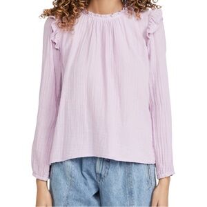 XiRENA Lanie Long Sleeve Light Lilac Ruffle Gauzy Cotton Blouse LARGE